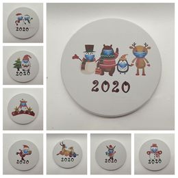 Artificial Ceramics Mug Coaster Christmas Xmas Cartoon Printing Santa Snowman 2020 Round Non Slip Cup Mat Coffee Coasters T2I51670