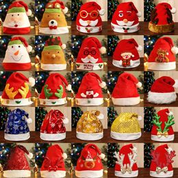 2020 Christmas Hats Red And White Child Cartoon Christmas Hat Santa Claus elk led Glowing hat Christmas theme party Decoration For kids SN