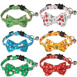 Christmas Cat Collar with Bows Tie Pet Cotton Fabric Collar with Buckle Cat Collar Pet Accessories