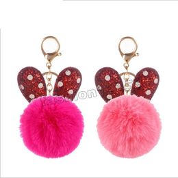 Cute Cartoon Pinte Ears Car keychain fake Fur Key Chain Women Trinket Car bag Key Ring Jewelry Gift fluff keychains