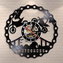 Motocross Racing Brappp Decor Modern Wall Clock Dirtbike Trick Riding Vinyl Record Clock Freestyle Motorcycle Racing Riders Gift 201118