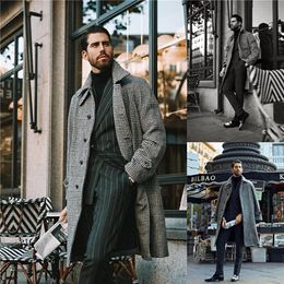 2021 Designer Woollen Coat Men's Casual Fashion Winter Overcoat Wool Jacket Korean Houndstooth Gentleman Wedding Tuxedos