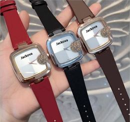 Simple Designer Popular Casual Square Dial Face Women watch Black/Brown/Red Leather strap Wristwatch Lady Dress watches free shipping