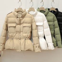 Women Lightweight Down Jacket New Autumn Winter Slim Stand Collar White Duck Down Coat Warm Double Breasted Outwear Parkas 200919