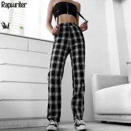 Rapwriter Casual Plaid High Waist Pants Women Fashion Loose Straight Trousers Chequered Harajuku Baggy Sweatpants Pantalon 201228