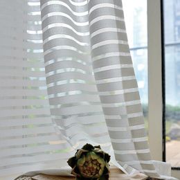 Sunny Solid Stripe Voile Window Sheer Curtain for Livingroom Bedroom GIGIZAZA Tulle Drape Stripe Process White Color LJ201224