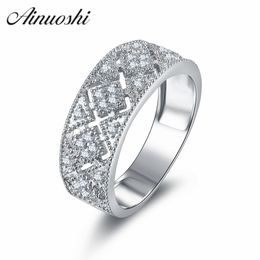 AINOUSHI Vintage Style Hollow Cross Wedding Ring Art Deco Jewellery Pure 925 Silver Ring WomenArt Deco Anillo 925 Mujer Y200106