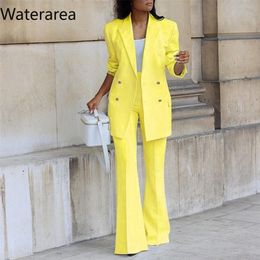 Waterarea Spring Winter Solid Women's Set Tracksuit Full Sleeve Blazers Pants Suit Two Piece Office Lady Business Uniform 220315