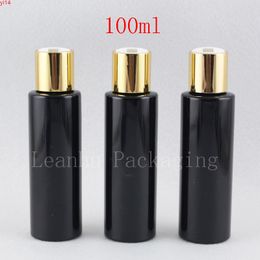 100ml X50 Black Empty PET Travel Size Bottle With Gold Aluminium Disc Top Cap Lotion Coloured Bottles Container 100CC Press Lidhigh qualtity