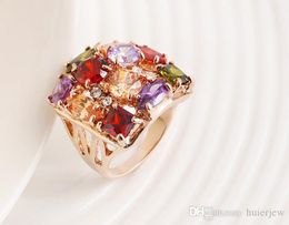 Pretty Ring Beautifully Luxury Diamond Rose Gold Plated Cubic Zirconia Wedding Ring Set Austrian Crystal Gemstone Rings