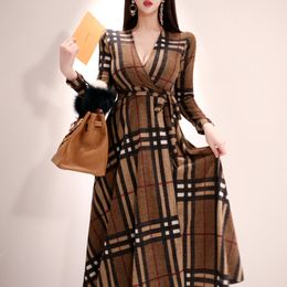 New winter lace-up wrapped Dress one piece Ladies Korea Loose Long Sleeve full maxi dresses for women Fashion Clothing 201028