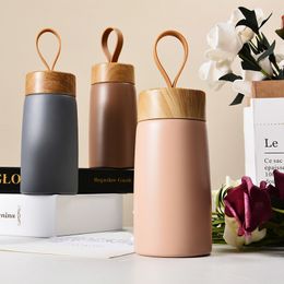 Nordic Style Insulated Coffee Cup 304 Stainless Steel Wood Grain Mug Thermos Portable Travel Water Bottle Tea Mug Thermocup LJ201218