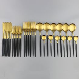 30pcs Black Gold Cutlery Set Luxury Dinnerware Matte Finish 304 Silverware Stainless Steel Dinner Knife Fork Spoon Tableware Set 201116