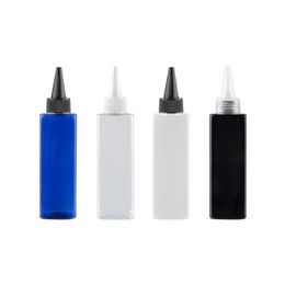 25pcs Square Plastic Container For Cosmetics 250ml Screw Cap Travel Bottles With Pointed Mouth White Clear Blue Black PET Bottle