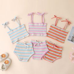 Kids Clothes Girls Pit Stripe Outfits Infant Striped Sling Tops + Short Pants 2pcs/sets Fashion 2021 Summer Baby Clothing Sets M3273