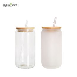 12oz Sublimation Glass Beer Mugs Glass Water Bottle Beer Can Glass Tumbler Drinking Glasses With Bamboo Lid And Reusable Straw Iced Coffee Glasses 16oz 20oz 25oz