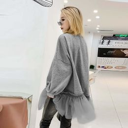 XITAO Tide Patchwork Mesh Pleated Sweatshirt Diamonds Women Clothes Elegant Fashion Pullover Top Autumn Korean WQR1548 201203