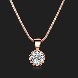 Fashion Crown Pendant Necklace for Women Retro Vintage Classic Rose Gold Colour Cubic Zircon Stone Jewellery N390