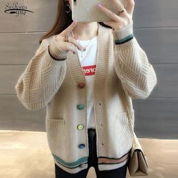 Sweater Women Autumn Winter Casual Cardigan New Korean Style Vintage V-neck Single Breasted Female Knitted Cardigan 10910 201030