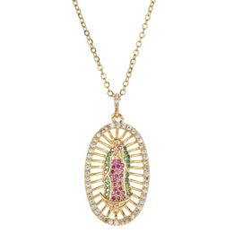 Virgin Mary Pendant Necklace for Women Gold Colour CZ Crystal Stainless Steel Jewellery Wholesale Colar Chain Cross Trendy Gift