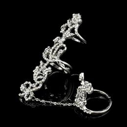 Cluster Rings Compact Simple Fashion Rhinestone Chain Link Stylish Double Finger Polishing For Club
