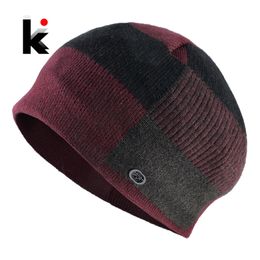Winter Warm Skullies Beanies Men Thick Knitted Plaid Beanie Hats Male Outdoor Sport Casual Bonnet Cap Double Layer Knitting Hat Y201024