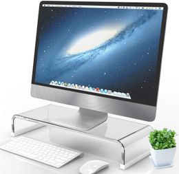 Clear Acrylic Monitor Stand, Monitor Riser with Silicone Anti-Slip Case, PC Desk Stand for Keyboard Storage, Computer Stand