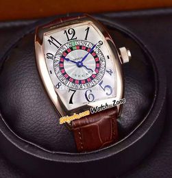 Las Vegas Casino 8880 Russian Turntable CAL.SK Automatic Mens Watch White Dial Rose Gold Case Brown Leather Strap 39.5mm Gents Watches Watch_Zone WZFM 35A2