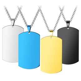 4 Colors Fashion Stainless Steel Tag Necklace Silver Gold Black Blue Jewelry Mens Dog Tag Pendant Necklace 60cm Bamboo Chain