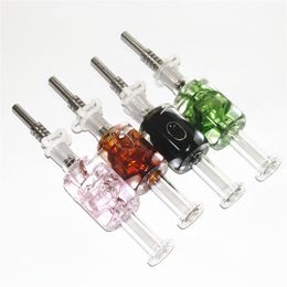 Skull Glass Nectar bong hookah cooling oil liquid glycerin inside with 14mm Metal Nail Quartz Tips Keck Clip Reclaimer Silicone Dab Straw Pipes