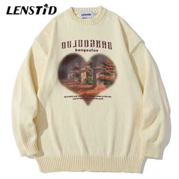 LENSTID Men Hip Hop Knitted Jumper Sweaters Heart Letter Graphic Print Streetwear Harajuku Autumn Oversize Casual Pullovers 211221