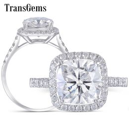 TransGems Centre 3ct Halo Engagement Ring 10K White Gold 8.5MM Cushion Cut Fine Jewellery for Women Wedding Y200620