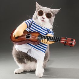 Funny Pet Guitar Player Cosplay Dog Cat Costume Guitarist Dressing Up Party Xmas New Year Clothes for Dog Cats Costume for a cat 201111
