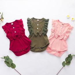 Ins Baby Clothing Summer Girls Sleeveless Cotton Romper Lace Bow Jumpsuit Clothes For New Born M3258