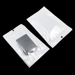 100 un Blanco/Claro Poly Retail Pack de almacenamiento con cremallera bolsa de embalaje de agujero de colgar 