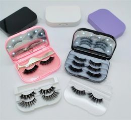 Fashion 3 Pairs False Eyelash LED light Eyelash Box 3D Mink False Eyelash Box with Mirror