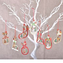 Christmas decorations wooden pendant Santa Claus elk pendant creative painting Christmas Tree Pendant carving wood chips T500449