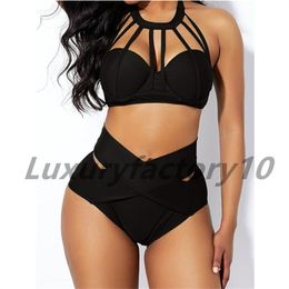 bikini set swimsuits women summer fashion sexy halter neck highwaisted two piece swimsuit casual beachwear solid plus size