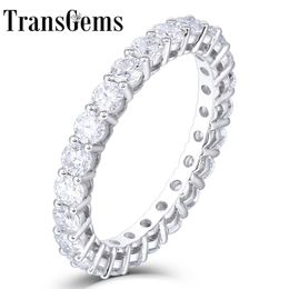 TransGems 14K 585 White Gold 1.2CTW to 1.8CTW 2.5mm F Colour Moissanite Full Eternity Wedding Band for Women Gift Dailywear ring Y200620