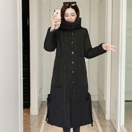 women's X-long jacket winter hooded parkas oversize office ladies outwear with buttons solid thick coat femme abrigo mujer 201217