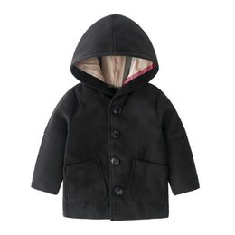 Retail Winter Fashion Hooded Collar Baby Boys Girls Overcoat Red Black 2 Colours Comfortable Children Jacket Girls Boys Clothes Hot Selling