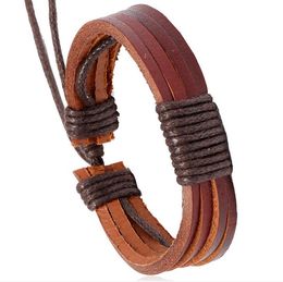 Hot sales MAN WOMAN Bracelet 100% genuine leather bracelet adjustable Hip hop Hand Woven Leather Bracelet