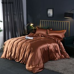 VESCOVO 100% mulberry silk Bedding Sets bed linen dekbedovertrek queen Bed Fitted Sheet comforter cover sets C0223