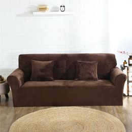 Thick Plush Sofa Covers for Living Room Elastic Solid Color Couch Cover Universal Sectional Sofa Slipcovers 1/2/3/4 seater 201120