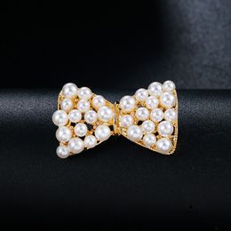 Rhinestone Pearl Bowknot Brooches Crystals Jewellery For Women Bridal Flower Weddings Party Office Brooch Pins Gifts High Quality