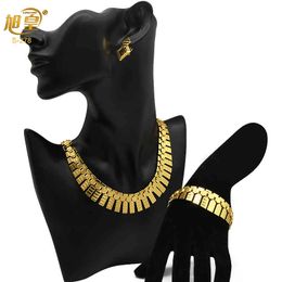 -Xuhuang indiano nupcial casamento jóias conjunto de ouro banhado colar e pulseira de luxo africano jóias nigerianas para mulheres