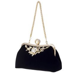 JHD-Female Diamond Pearl Handbag Vintage Crystal Flower Evening Wedding Party Bride Clutch Bag Purse Y201224