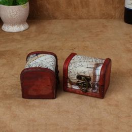 Vintage Jewelry Box Mini Wood World Map Pattern Metal Container Organizer Storage Case Handmade Wooden Small Boxes KKD4044