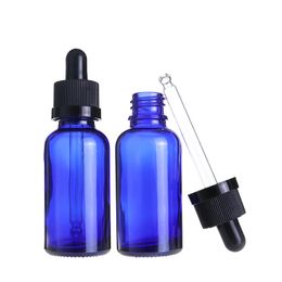 Hot Cheap Empty Essential Oil Bottle Cobalt Blue Glass Bottle Dropper 30ml With Dropper And Black Childproof Cap Wholesale
