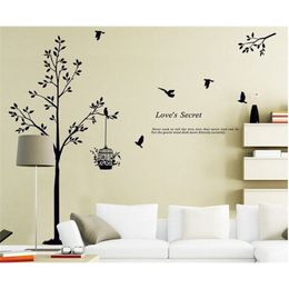 165*150cm(65*59inch) Black tree Bird Cage Vinyl Decals For Living Room/Bedroom Wall Stickers Home Decoration Wallpapers 201106